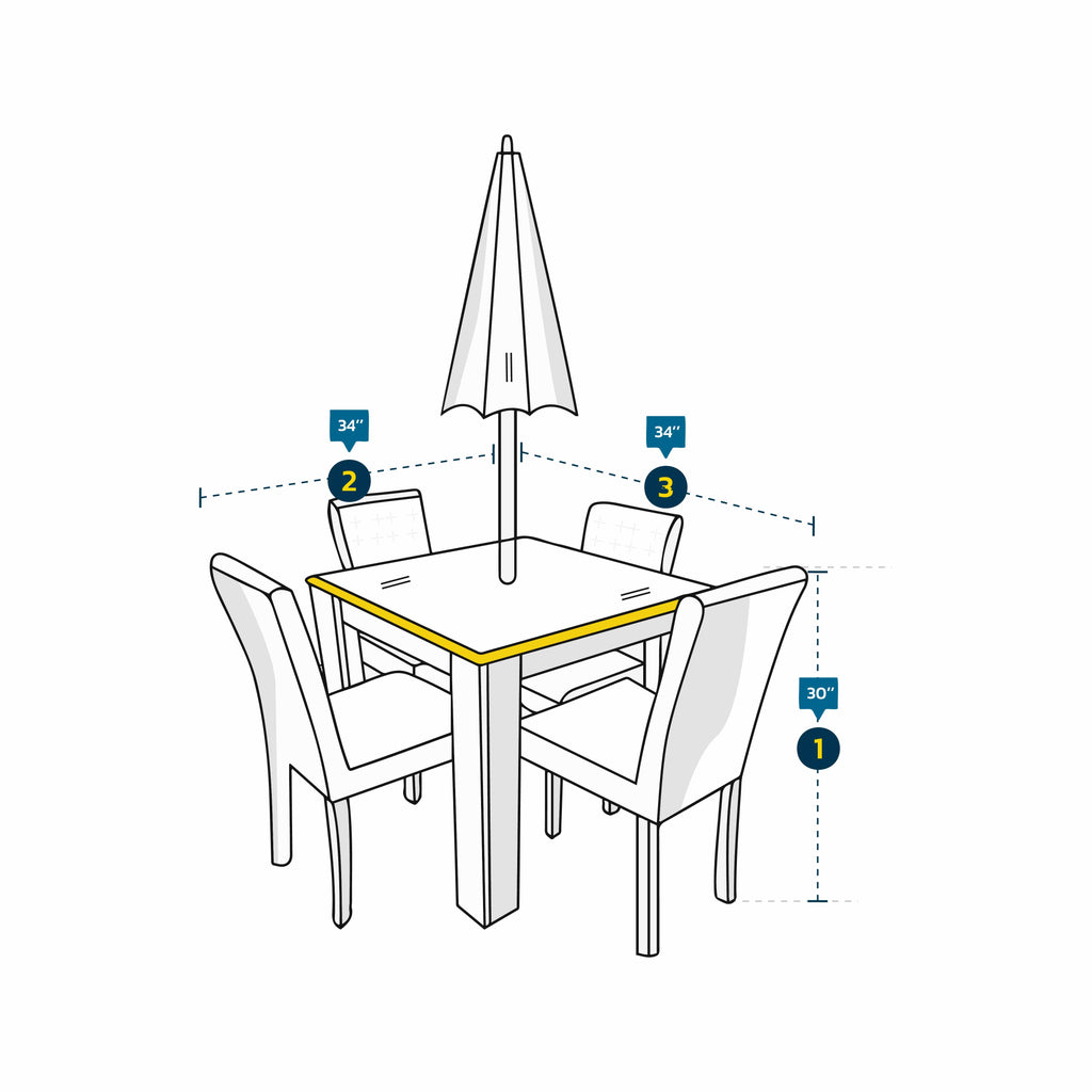 Measurements instructions for Custom Square/Rectangle Table set cover with umbrella hole