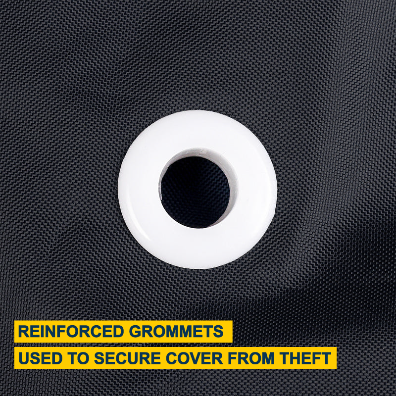 black reinforced grommets used to secure cover from theft