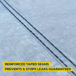 blue reinforced taped seams prevents and stops leaks guaranteed